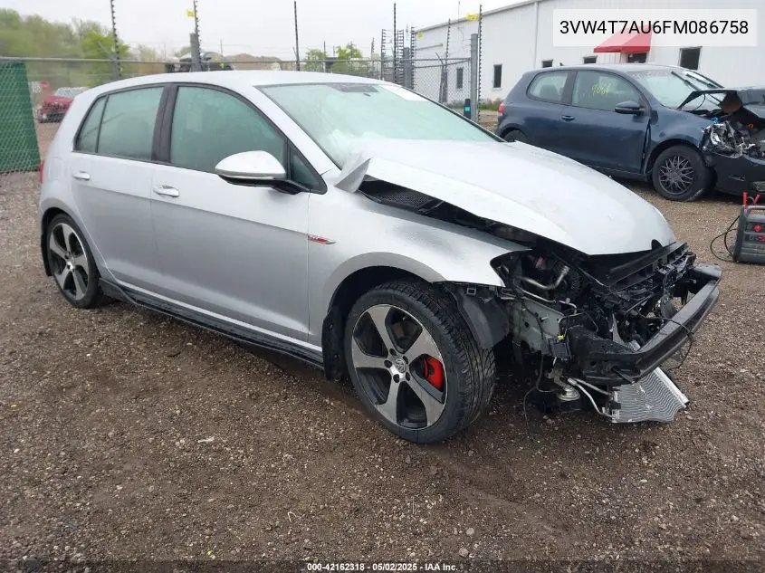 2015 Volkswagen Golf Gti 2.0T S 4-Door VIN: 3VW4T7AU6FM086758 Lot: 42162318