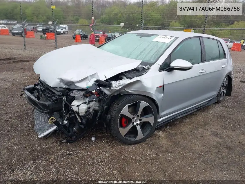2015 Volkswagen Golf Gti 2.0T S 4-Door VIN: 3VW4T7AU6FM086758 Lot: 42162318
