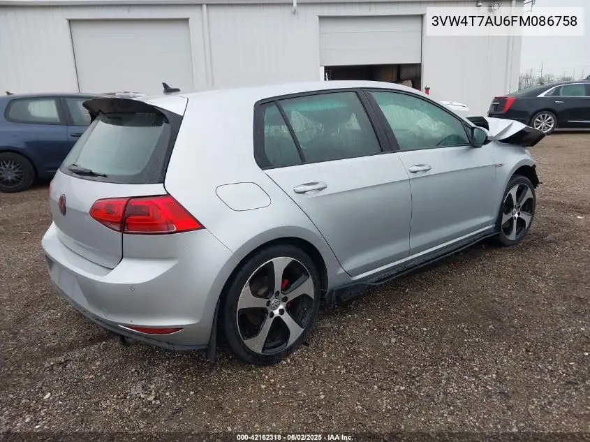 2015 Volkswagen Golf Gti 2.0T S 4-Door VIN: 3VW4T7AU6FM086758 Lot: 42162318