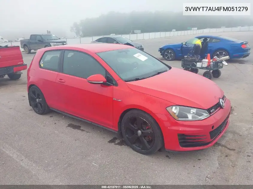 2015 Volkswagen Golf Gti 2.0T S 2-Door VIN: 3VWYT7AU4FM051279 Lot: 42187011