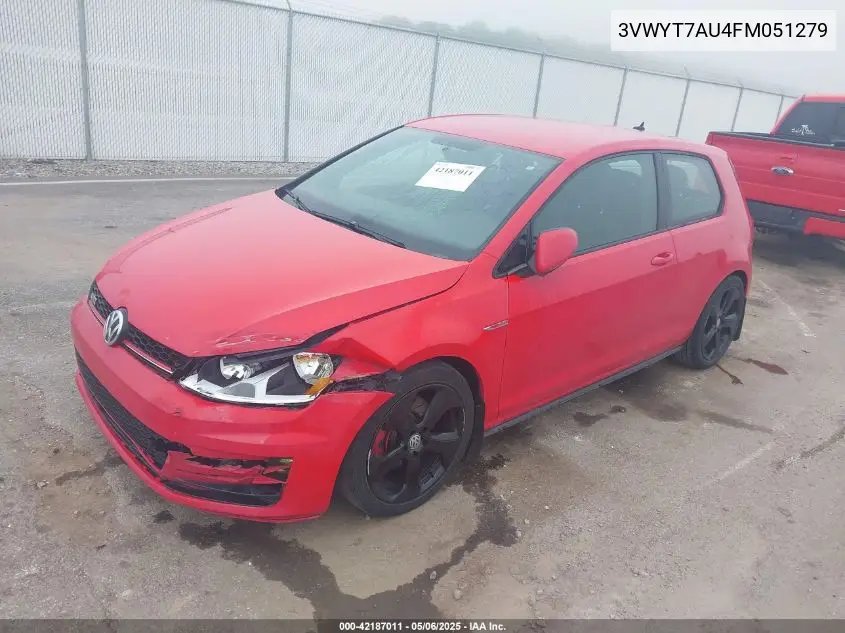 2015 Volkswagen Golf Gti 2.0T S 2-Door VIN: 3VWYT7AU4FM051279 Lot: 42187011