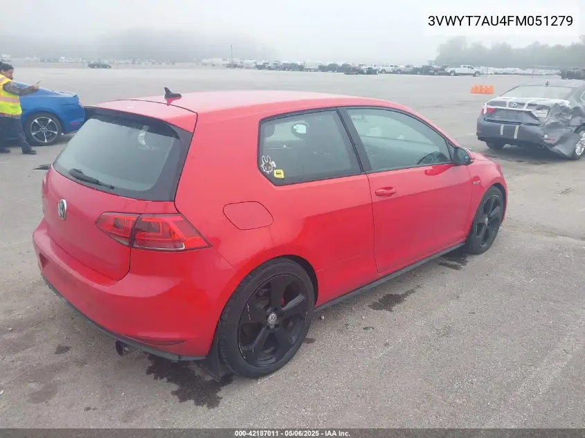 2015 Volkswagen Golf Gti 2.0T S 2-Door VIN: 3VWYT7AU4FM051279 Lot: 42187011