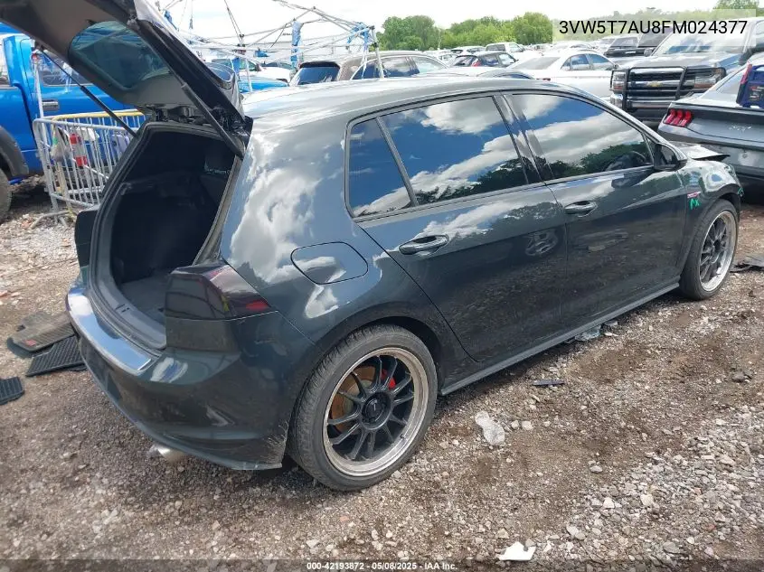 2015 Volkswagen Golf Gti 2.0T S 4-Door VIN: 3VW5T7AU8FM024377 Lot: 42193872