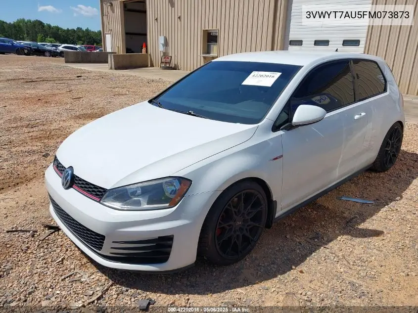2015 Volkswagen Golf Gti 2.0T S 2-Door VIN: 3VWYT7AU5FM073873 Lot: 42202016