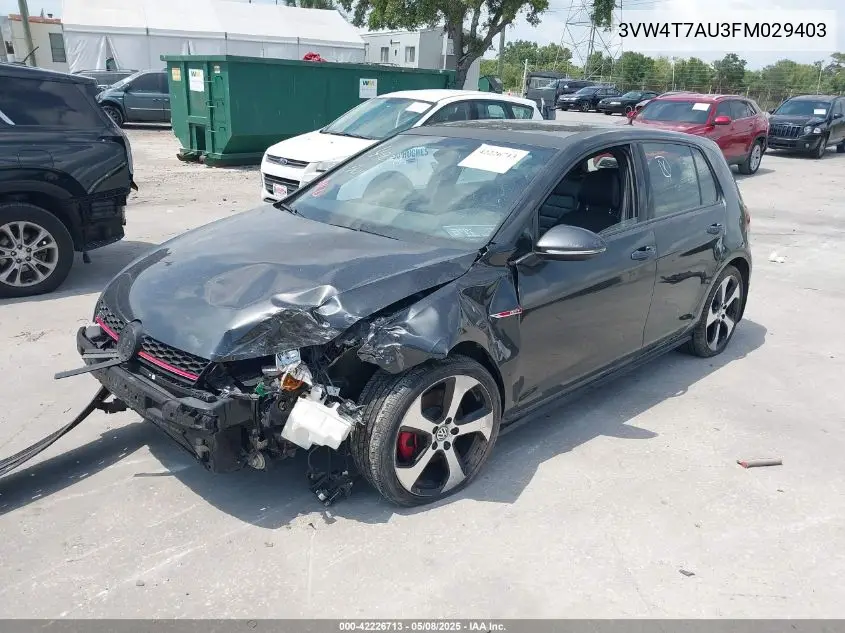 2015 Volkswagen Golf Gti 2.0T Autobahn 4-Door VIN: 3VW4T7AU3FM029403 Lot: 42226713