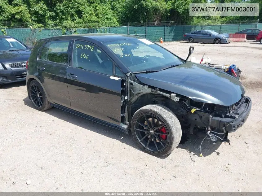 2015 Volkswagen Golf Gti 2.0T Autobahn 4-Door VIN: 3VW4T7AU7FM003001 Lot: 42313998