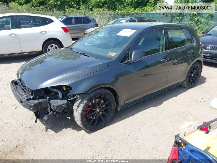 2015 Volkswagen Golf Gti 2.0T Autobahn 4-Door VIN: 3VW4T7AU7FM003001 Lot: 42313998
