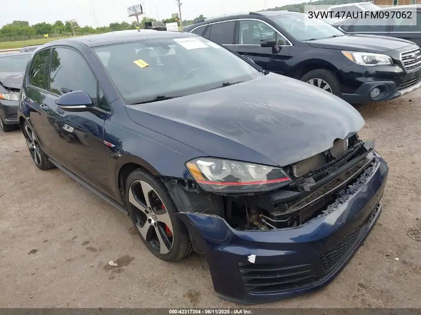 2015 Volkswagen Golf Gti 2.0T Se W/Performance Package 2-Door VIN: 3VWT47AU1FM097062 Lot: 42317304