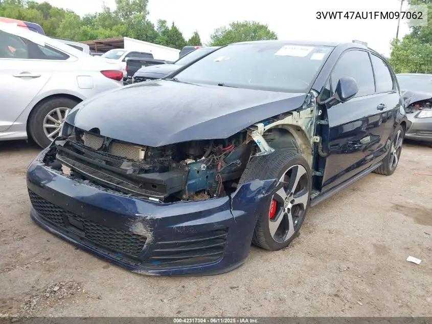 2015 Volkswagen Golf Gti 2.0T Se W/Performance Package 2-Door VIN: 3VWT47AU1FM097062 Lot: 42317304