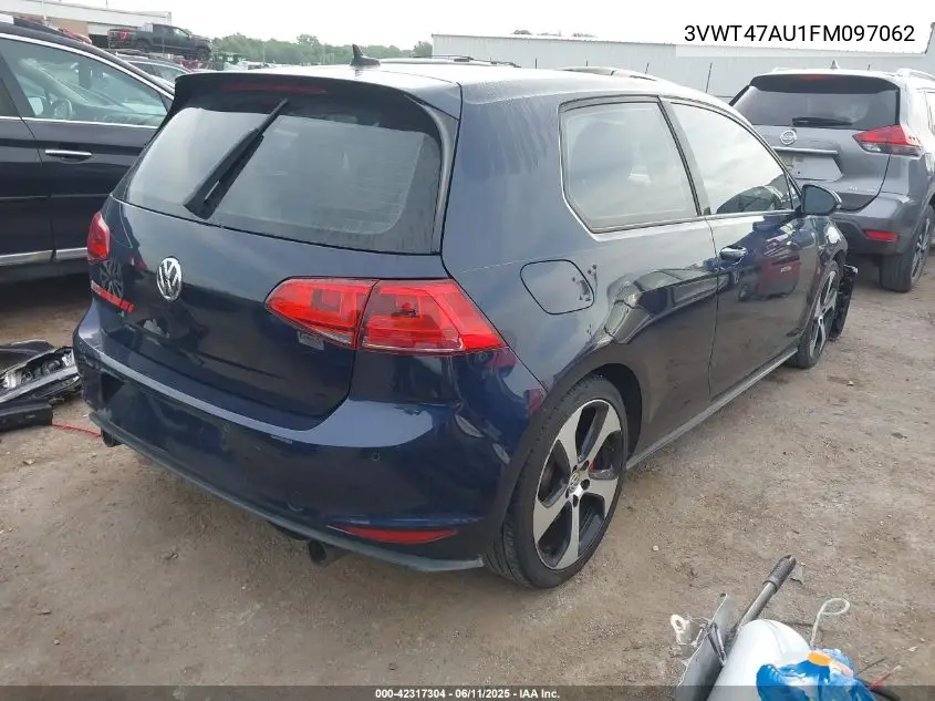 2015 Volkswagen Golf Gti 2.0T Se W/Performance Package 2-Door VIN: 3VWT47AU1FM097062 Lot: 42317304