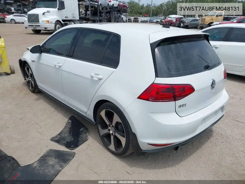 2015 Volkswagen Golf Gti 2.0T Autobahn 4-Door VIN: 3VW5T7AU8FM048131 Lot: 42333886