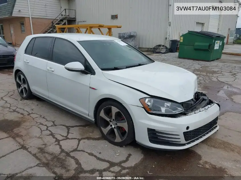 2015 Volkswagen Golf Gti 2.0T S 4-Door VIN: 3VW4T7AU0FM103084 Lot: 42368273