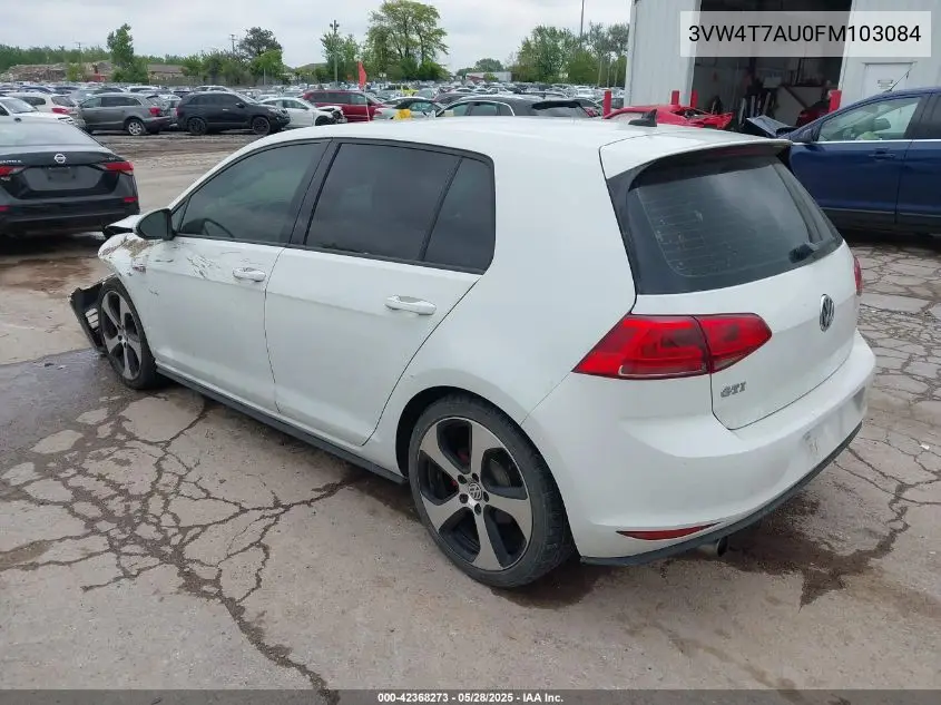 2015 Volkswagen Golf Gti 2.0T S 4-Door VIN: 3VW4T7AU0FM103084 Lot: 42368273