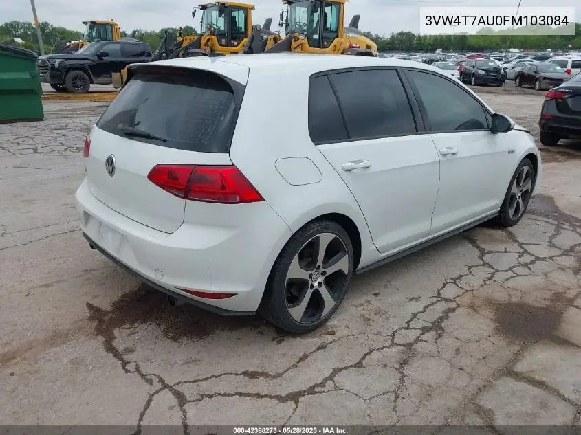 2015 Volkswagen Golf Gti 2.0T S 4-Door VIN: 3VW4T7AU0FM103084 Lot: 42368273