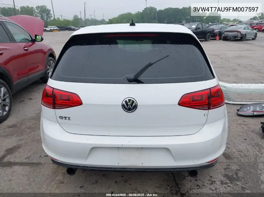 2015 Volkswagen Golf Gti 2.0T Autobahn 4-Door VIN: 3VW4T7AU9FM007597 Lot: 42444905