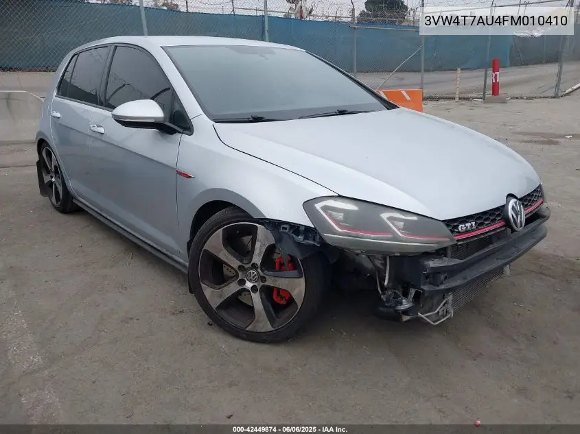 2015 Volkswagen Golf Gti 2.0T S 4-Door VIN: 3VW4T7AU4FM010410 Lot: 42449874