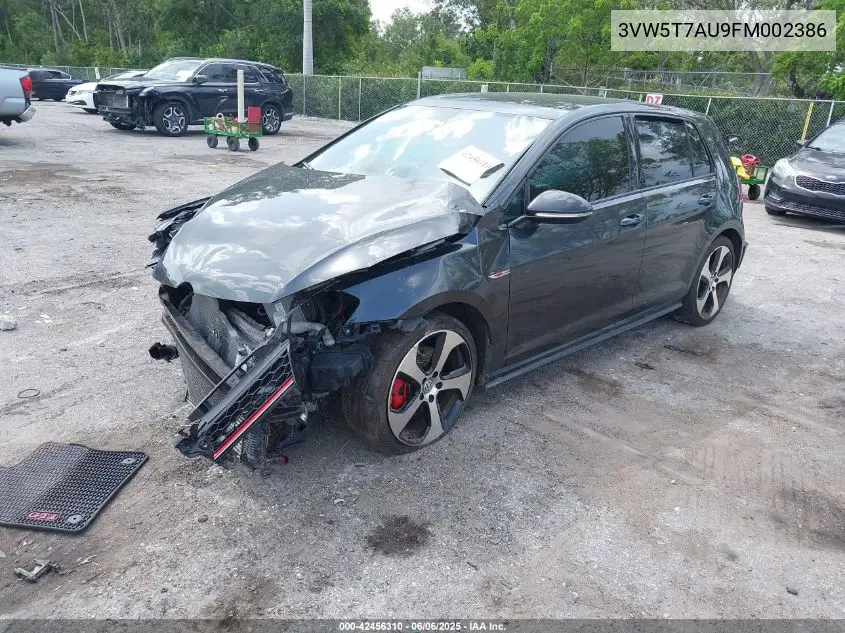 2015 Volkswagen Golf Gti 2.0T Se 4-Door VIN: 3VW5T7AU9FM002386 Lot: 42456310