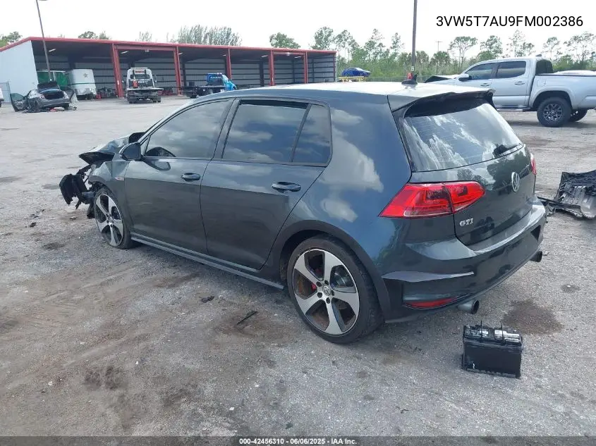 2015 Volkswagen Golf Gti 2.0T Se 4-Door VIN: 3VW5T7AU9FM002386 Lot: 42456310