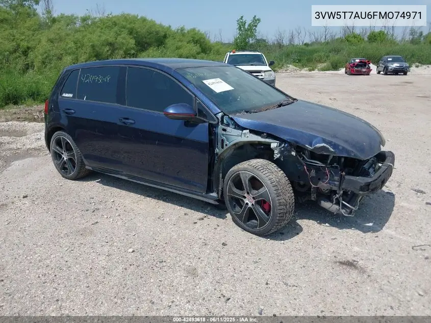 2015 Volkswagen Golf Gti 2.0T Se 4-Door VIN: 3VW5T7AU6FMO74971 Lot: 42493618