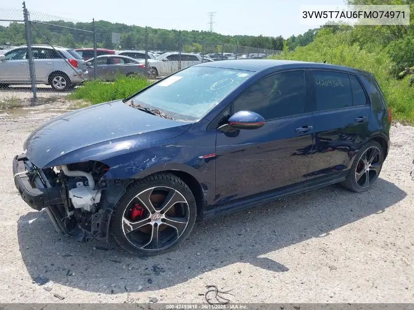 2015 Volkswagen Golf Gti 2.0T Se 4-Door VIN: 3VW5T7AU6FMO74971 Lot: 42493618