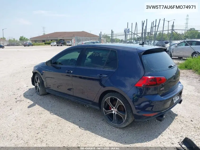 2015 Volkswagen Golf Gti 2.0T Se 4-Door VIN: 3VW5T7AU6FMO74971 Lot: 42493618