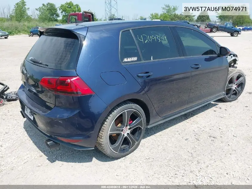 2015 Volkswagen Golf Gti 2.0T Se 4-Door VIN: 3VW5T7AU6FMO74971 Lot: 42493618