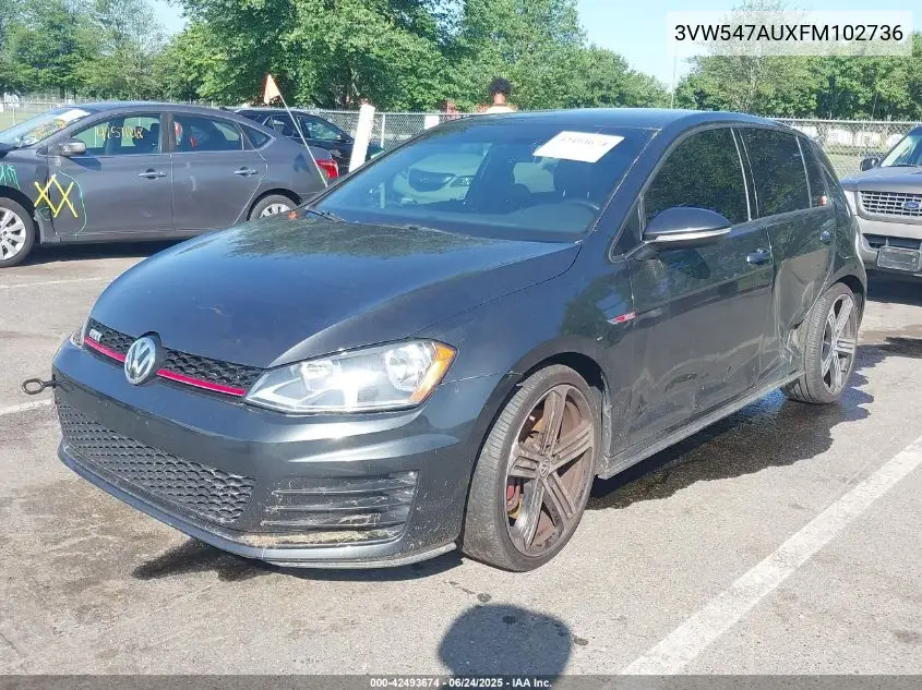 2015 Volkswagen Golf Gti 2.0T Se W/Performance Package 4-Door VIN: 3VW547AUXFM102736 Lot: 42493674