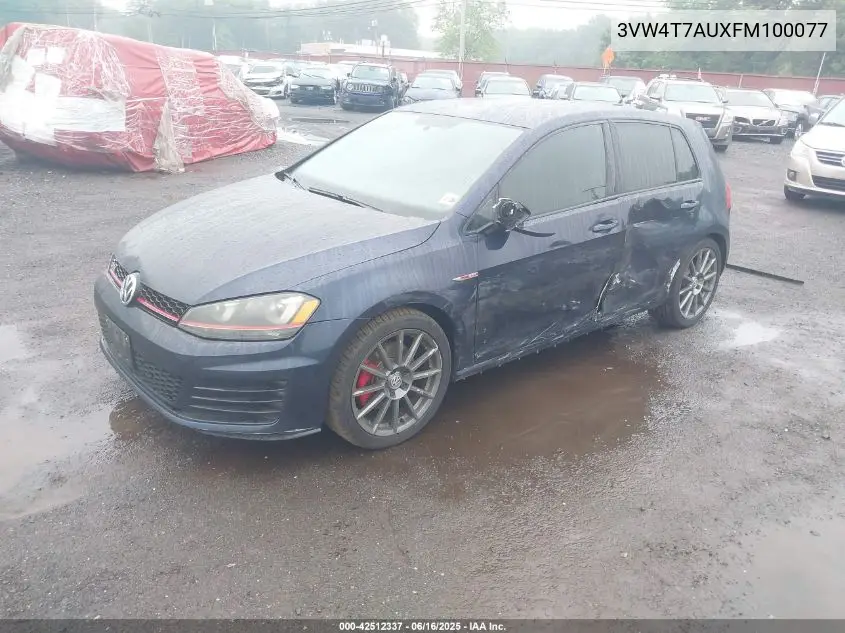 2015 Volkswagen Golf Gti 2.0T S 4-Door VIN: 3VW4T7AUXFM100077 Lot: 42512337