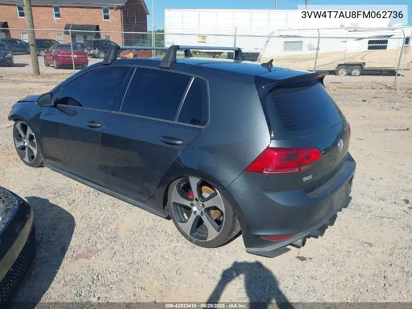 2015 Volkswagen Golf Gti 2.0T Autobahn 4-Door VIN: 3VW4T7AU8FM062736 Lot: 42533410