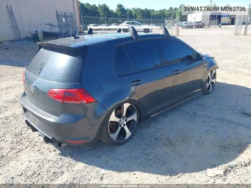 2015 Volkswagen Golf Gti 2.0T Autobahn 4-Door VIN: 3VW4T7AU8FM062736 Lot: 42533410