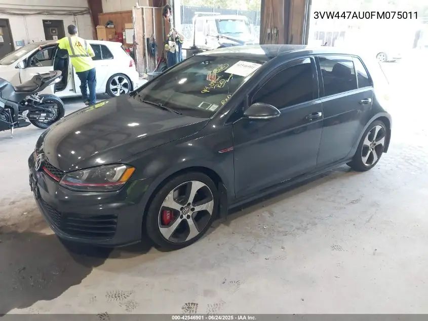 2015 Volkswagen Golf Gti 2.0T Autobahn W/Performance Package 4-Door VIN: 3VW447AU0FM075011 Lot: 42546901