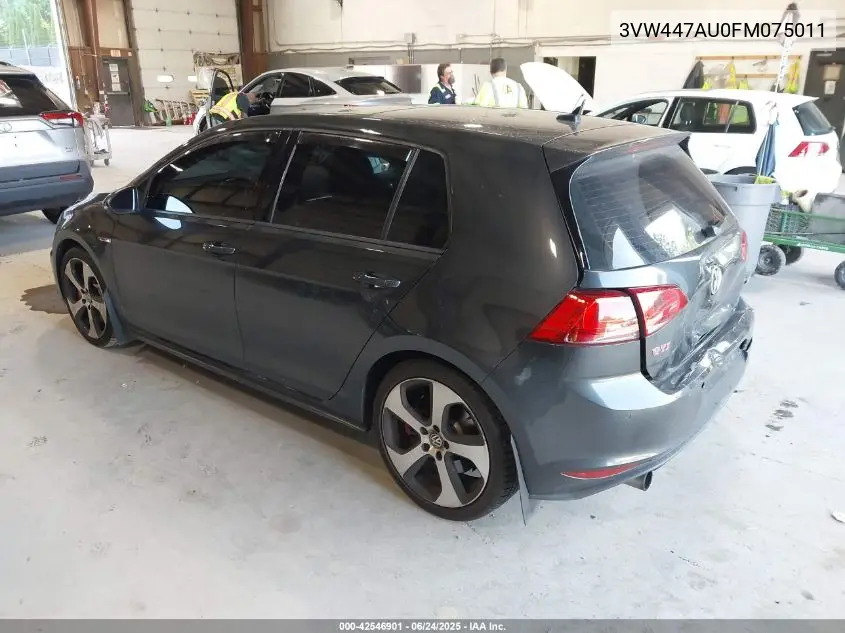 2015 Volkswagen Golf Gti 2.0T Autobahn W/Performance Package 4-Door VIN: 3VW447AU0FM075011 Lot: 42546901