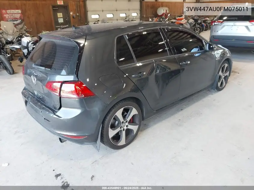 2015 Volkswagen Golf Gti 2.0T Autobahn W/Performance Package 4-Door VIN: 3VW447AU0FM075011 Lot: 42546901