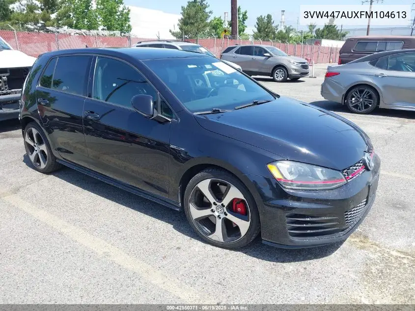 2015 Volkswagen Golf Gti 2.0T Autobahn W/Performance Package 4-Door VIN: 3VW447AUXFM104613 Lot: 42550371