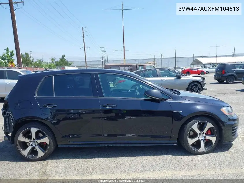 2015 Volkswagen Golf Gti 2.0T Autobahn W/Performance Package 4-Door VIN: 3VW447AUXFM104613 Lot: 42550371