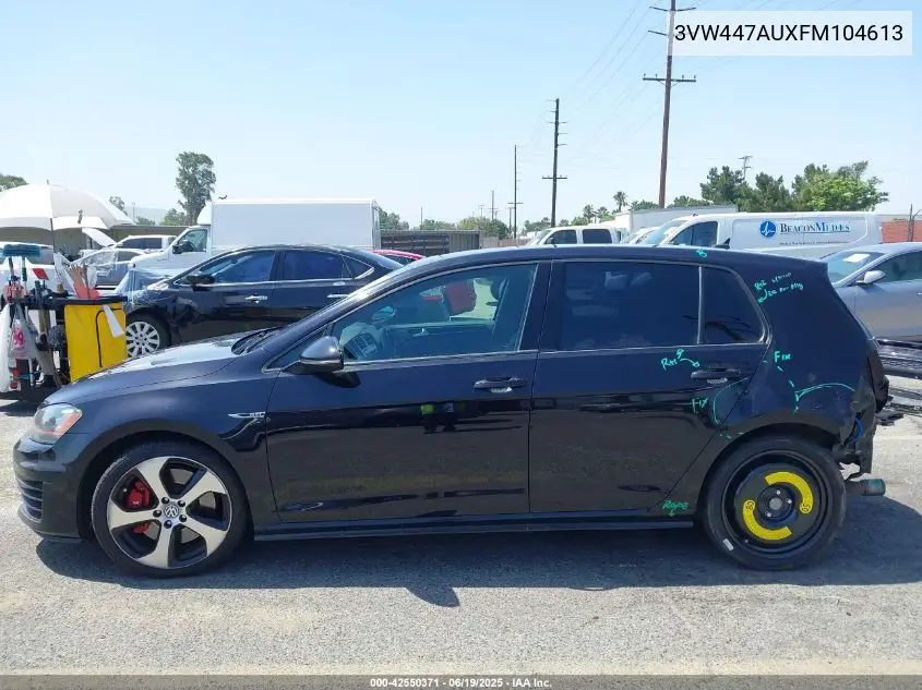 2015 Volkswagen Golf Gti 2.0T Autobahn W/Performance Package 4-Door VIN: 3VW447AUXFM104613 Lot: 42550371