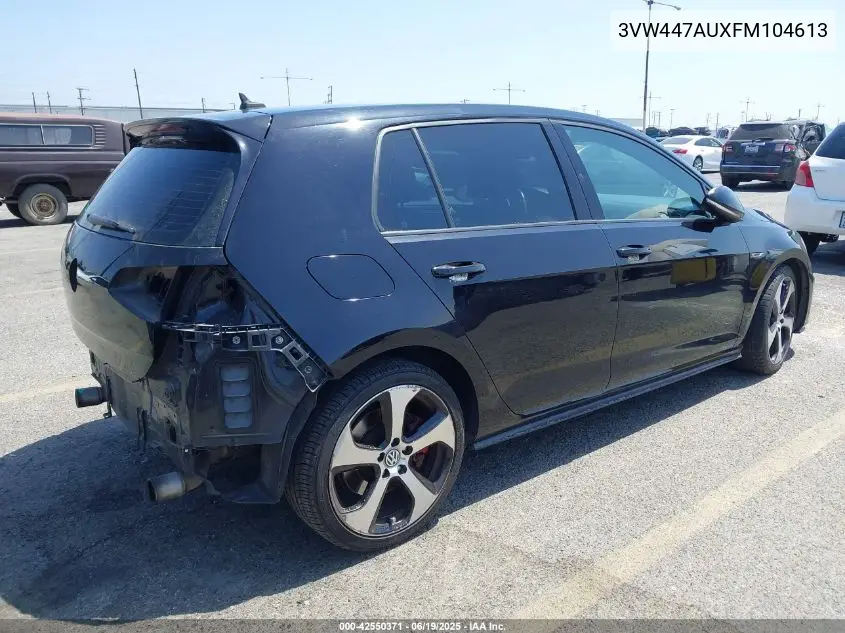 2015 Volkswagen Golf Gti 2.0T Autobahn W/Performance Package 4-Door VIN: 3VW447AUXFM104613 Lot: 42550371