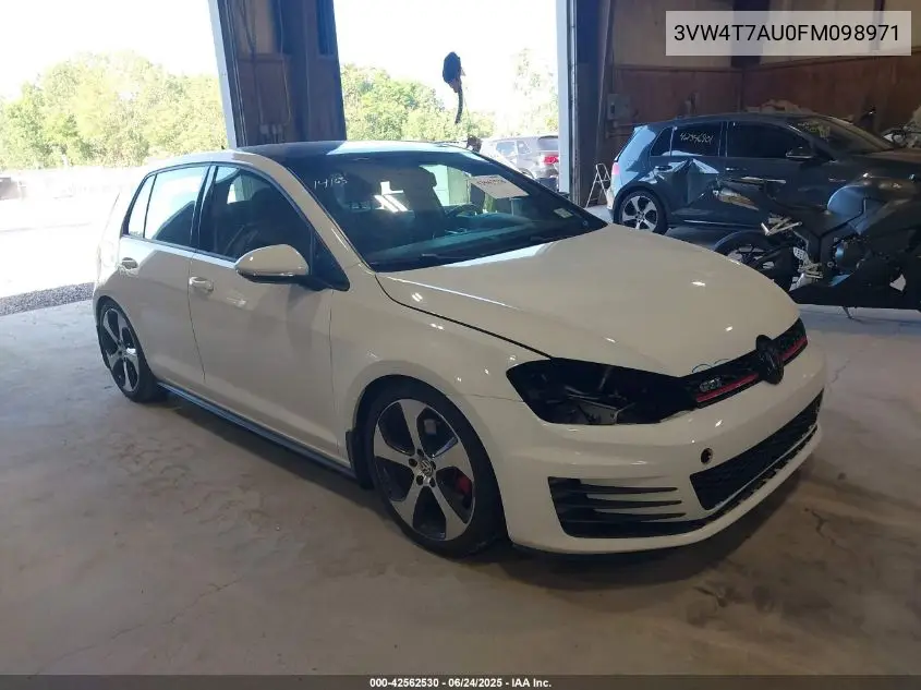 2015 Volkswagen Golf Gti 2.0T Autobahn 4-Door VIN: 3VW4T7AU0FM098971 Lot: 42562530