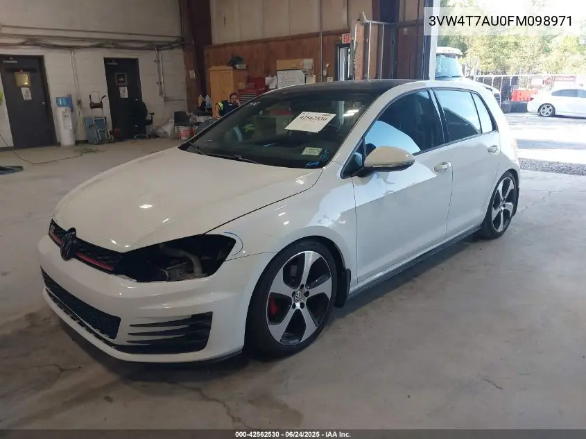 2015 Volkswagen Golf Gti 2.0T Autobahn 4-Door VIN: 3VW4T7AU0FM098971 Lot: 42562530