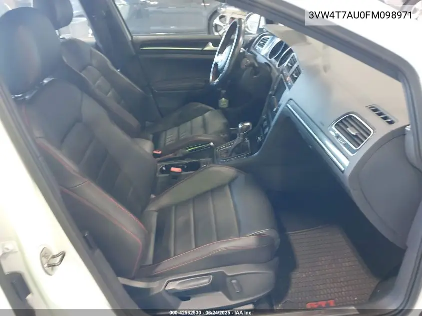 2015 Volkswagen Golf Gti 2.0T Autobahn 4-Door VIN: 3VW4T7AU0FM098971 Lot: 42562530
