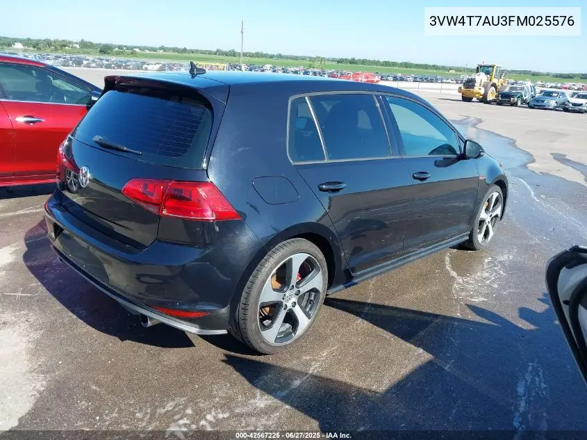 2015 Volkswagen Golf Gti 2.0T S 4-Door VIN: 3VW4T7AU3FM025576 Lot: 42567225