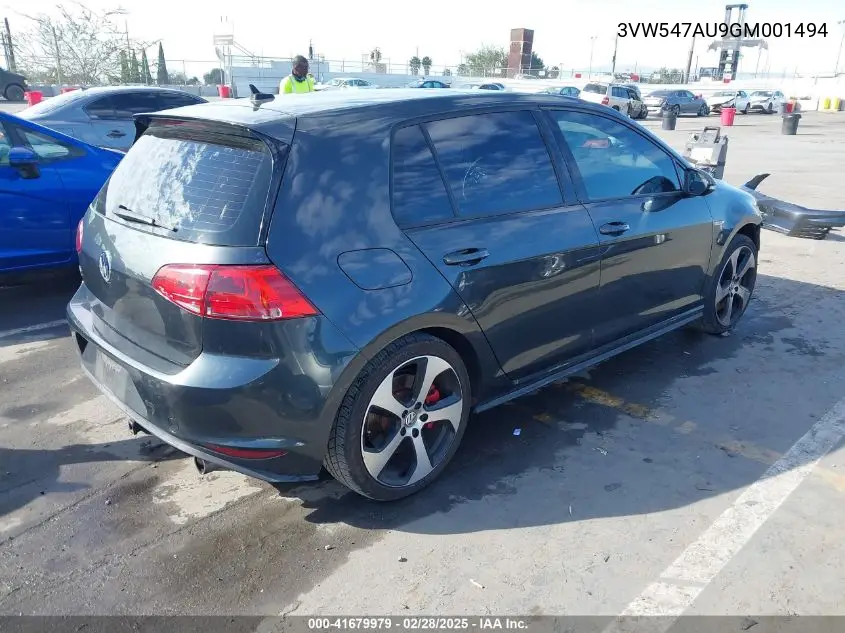 2016 Volkswagen Golf Gti Autobahn W/Performance Package 4-Door VIN: 3VW547AU9GM001494 Lot: 41679979