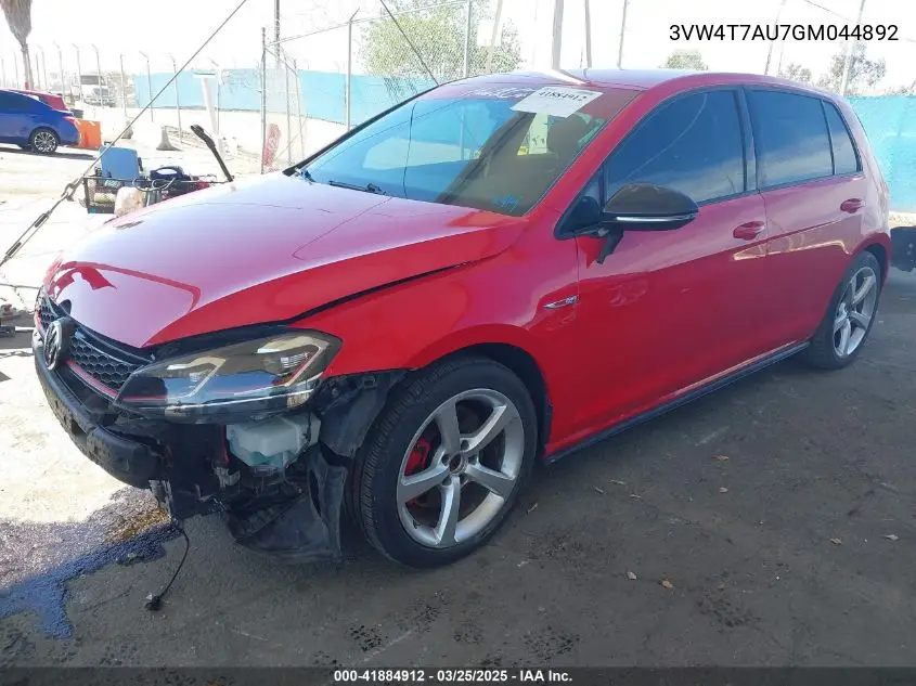 2016 Volkswagen Golf Gti S 4-Door VIN: 3VW4T7AU7GM044892 Lot: 41884912