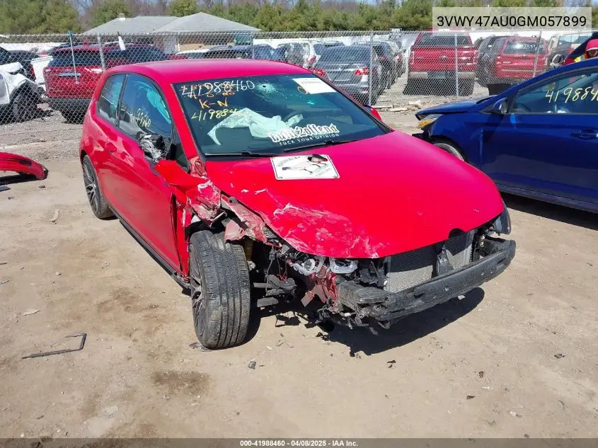2016 Volkswagen Golf Gti S W/Performance Package 2-Door VIN: 3VWY47AU0GM057899 Lot: 41988460
