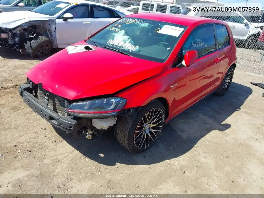 2016 Volkswagen Golf Gti S W/Performance Package 2-Door VIN: 3VWY47AU0GM057899 Lot: 41988460