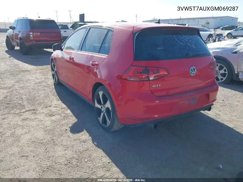 2016 Volkswagen Golf Gti S 4-Door VIN: 3VW5T7AUXGM069287 Lot: 42024419