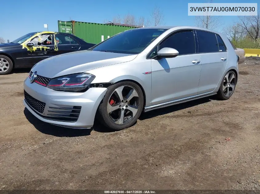 2016 Volkswagen Golf Gti S 4-Door VIN: 3VW5T7AU0GM070030 Lot: 42027030