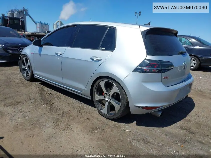 2016 Volkswagen Golf Gti S 4-Door VIN: 3VW5T7AU0GM070030 Lot: 42027030