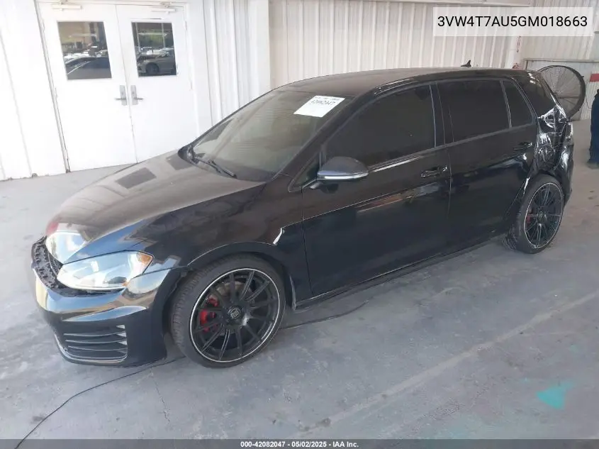 2016 Volkswagen Golf Gti S 4-Door VIN: 3VW4T7AU5GM018663 Lot: 42082047