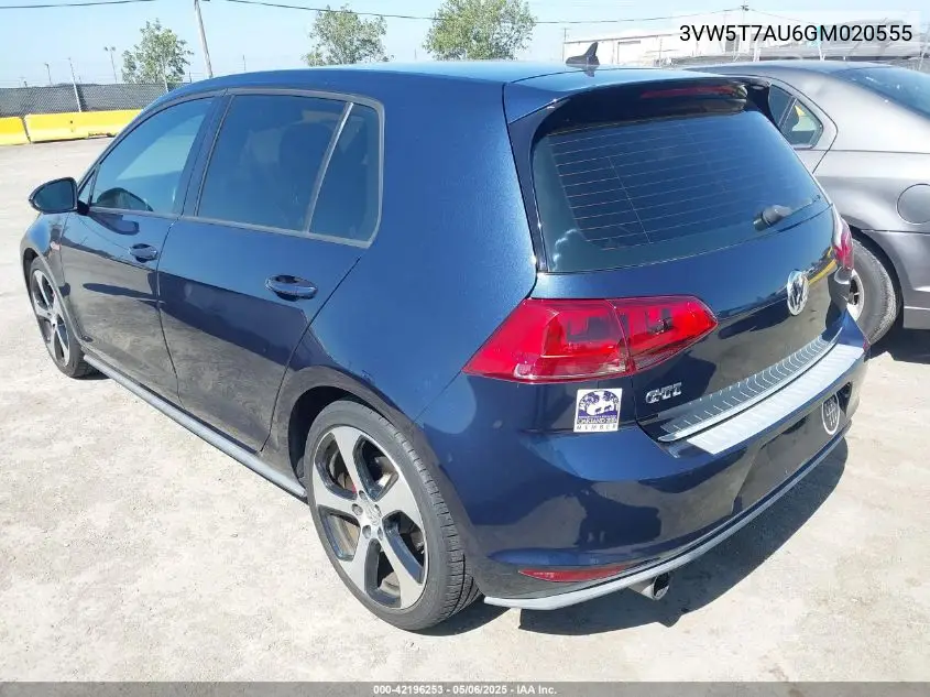 2016 Volkswagen Golf Gti S 4-Door VIN: 3VW5T7AU6GM020555 Lot: 42196253